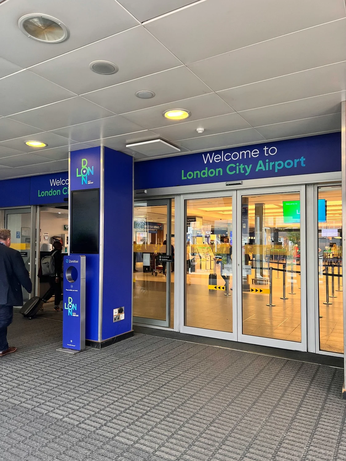 Entrance with welcome signage at London City Airport